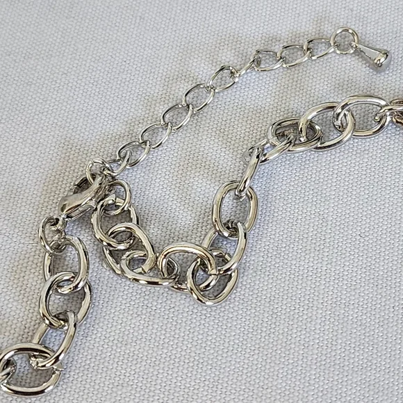 Large Statement Silver with Cubic Zirconia Crystals Double Alligator Necklace - Picture 8 of 9